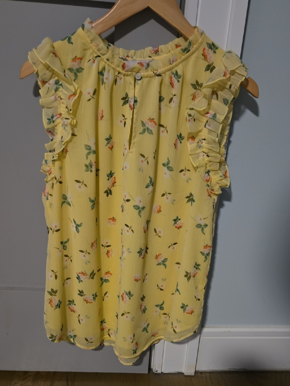 LOFT Yellow Floral Ruffle Blouse